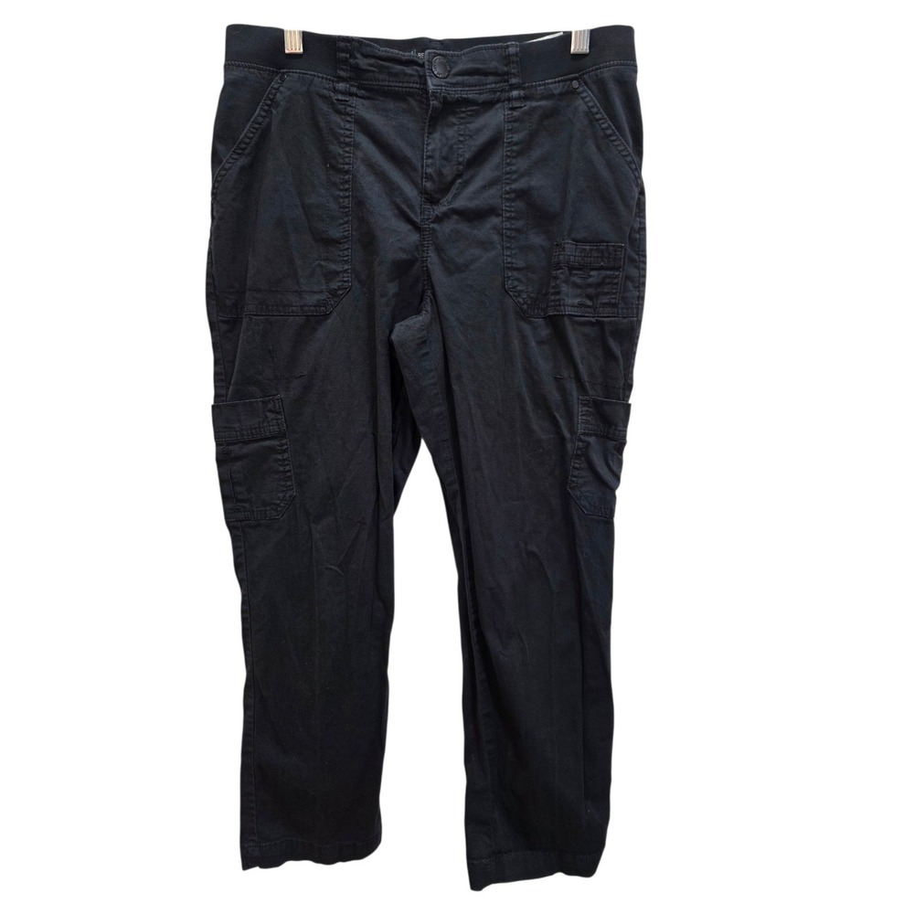 Lee Relaxed Fit Cargo Pants Womens 8 Medium Black Elastic Waist Pull On Stretch